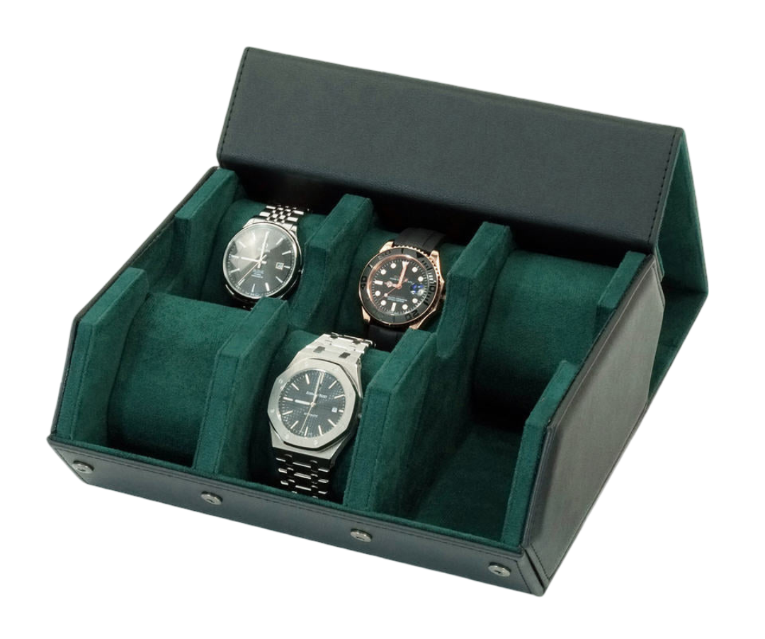 Hexagon Watch Box 6 slot - Black / Green
