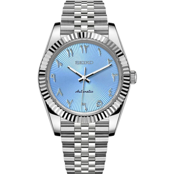 Seiko Datejust Textured Arabic Mod - Baby Blue