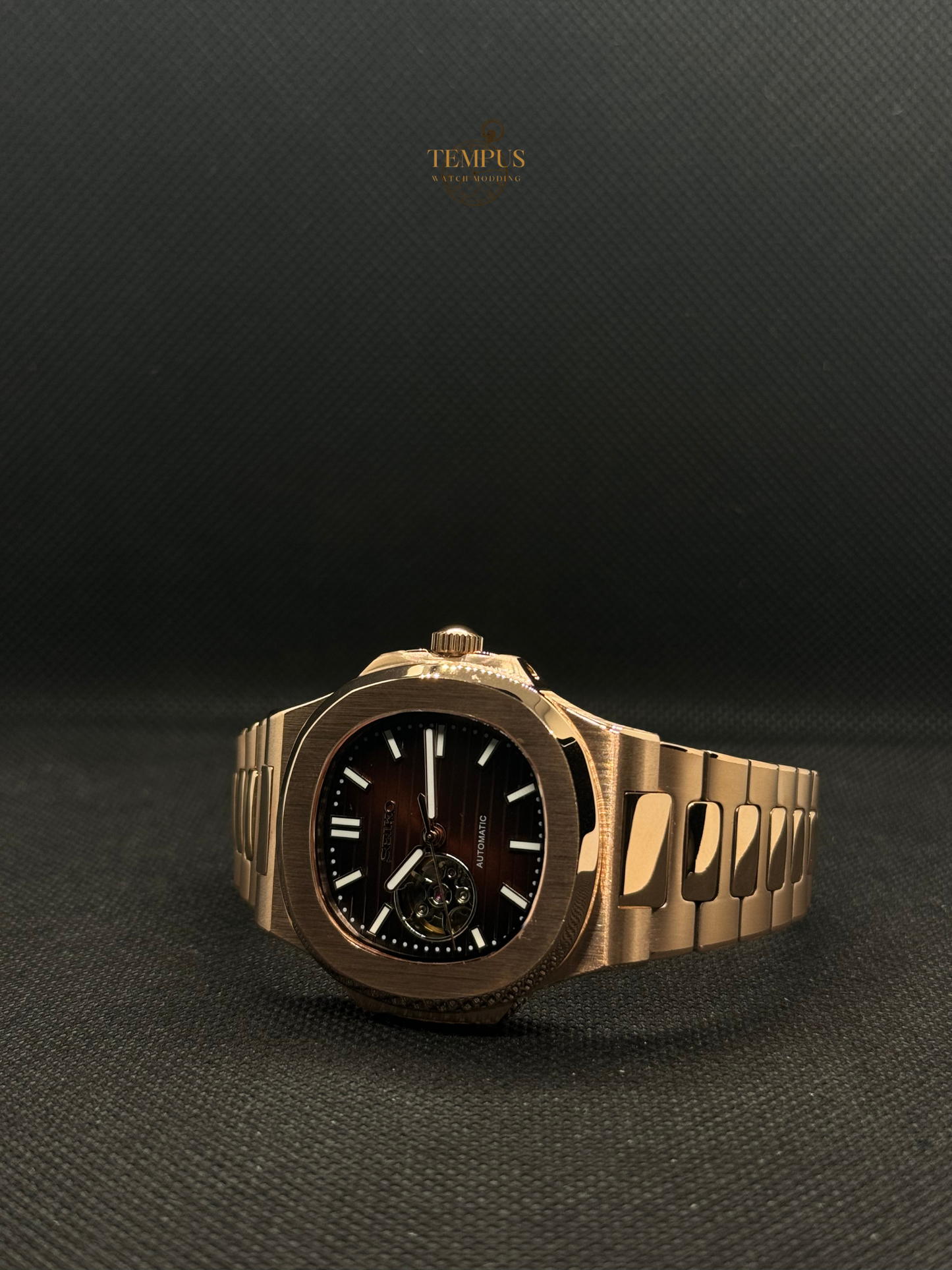 Seiko Nautilus Rose Gold Open Heart Mod - Chocolate