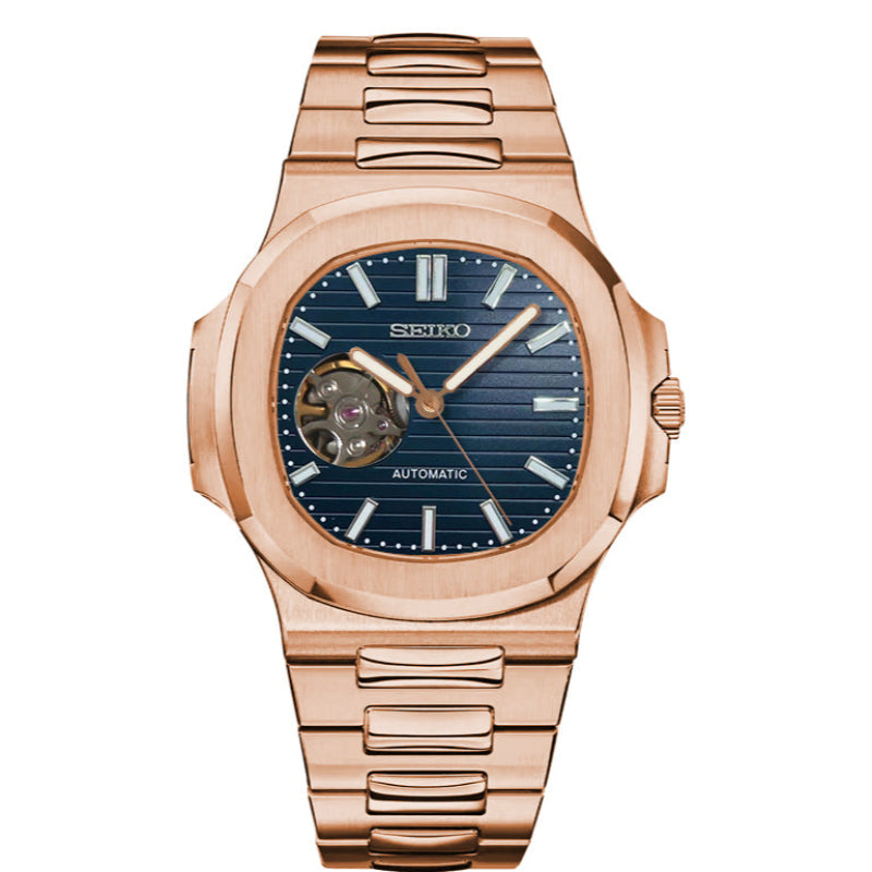 Seiko Nautilus Rose Gold Open Heart Mod - Blue