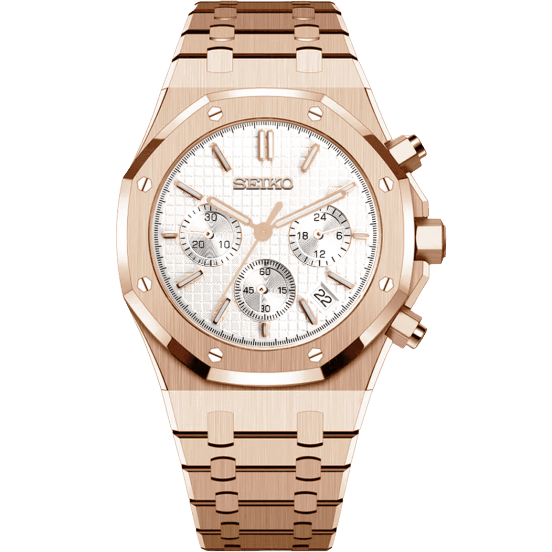 Seiko Royal Oak Chrono Rose Gold Mod - White