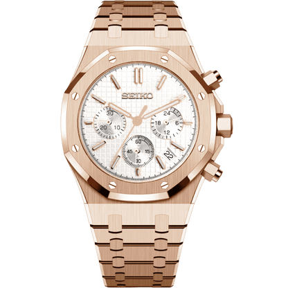 Seiko Royal Oak Chrono Rose Gold Mod - White