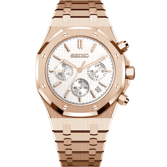 Seiko Royal Oak Chrono Rose Gold Mod - White