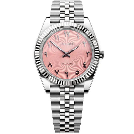 Seiko Datejust Textured Arabic Mod - Pink