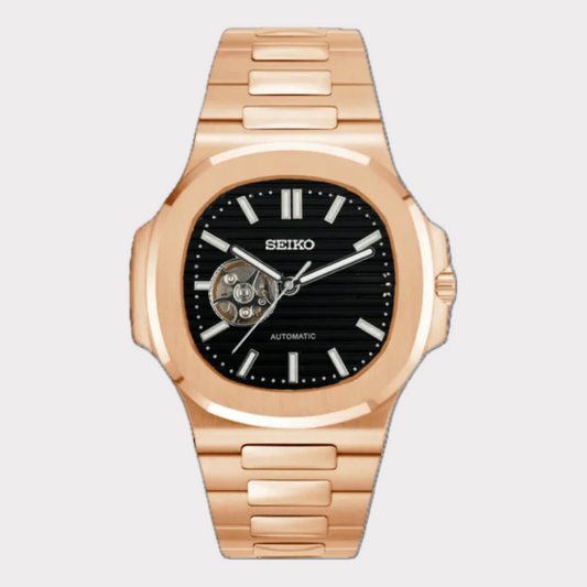 Seiko Nautilus Rose Gold Open Heart Mod - Black