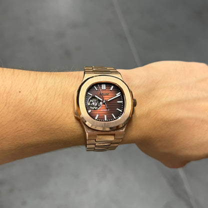 Seiko Nautilus Rose Gold Open Heart Mod - Chocolate