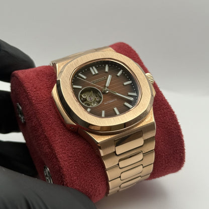 Seiko Nautilus Rose Gold Open Heart Mod - Chocolate