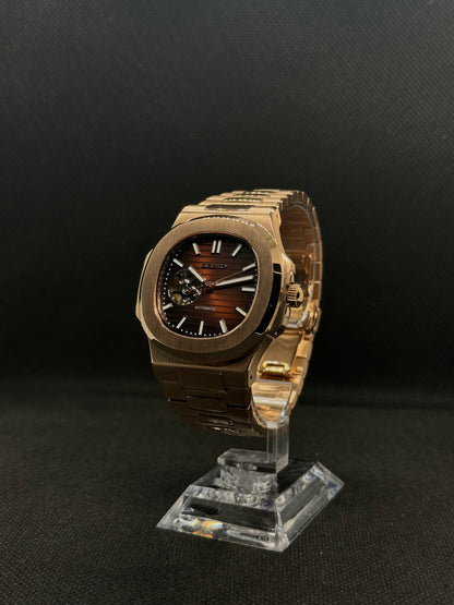 Seiko Nautilus Rose Gold Open Heart Mod - Chocolate