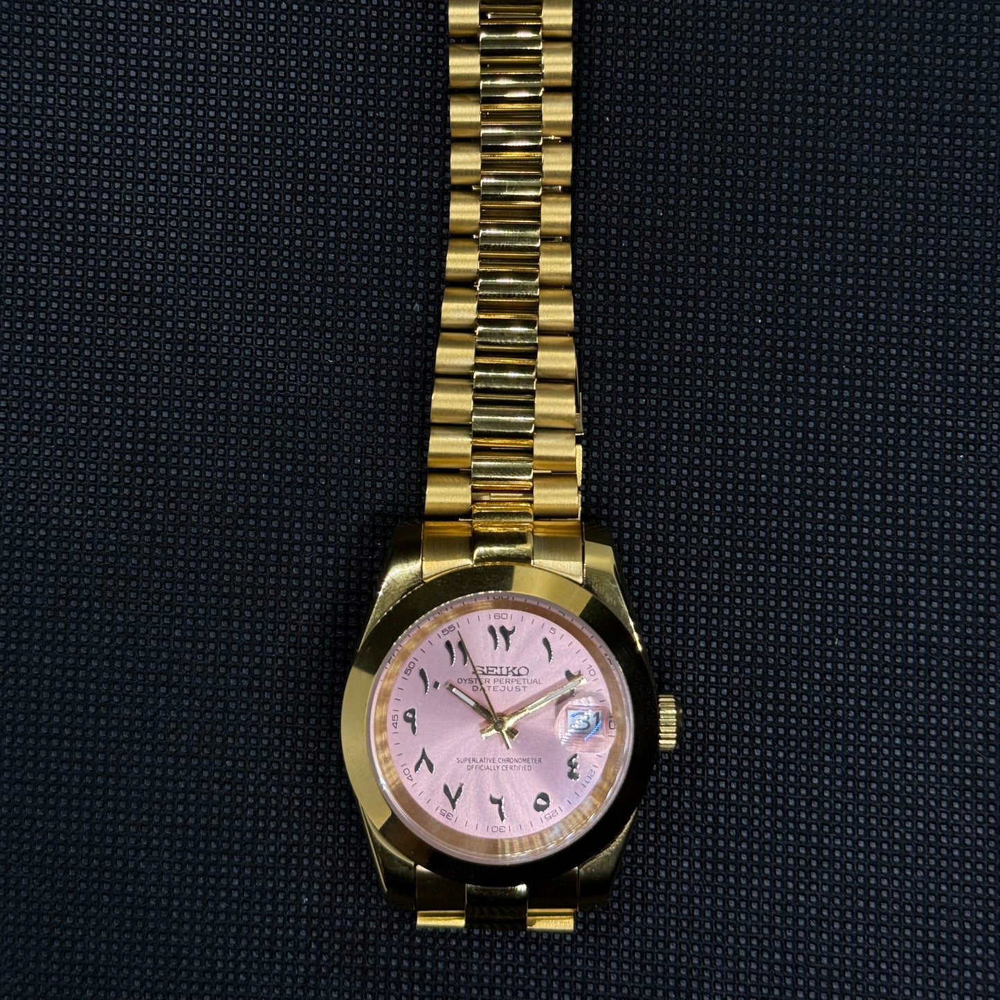 Seiko Datejust Arabic Gold Mod - Baby Pink - Tempus Mods