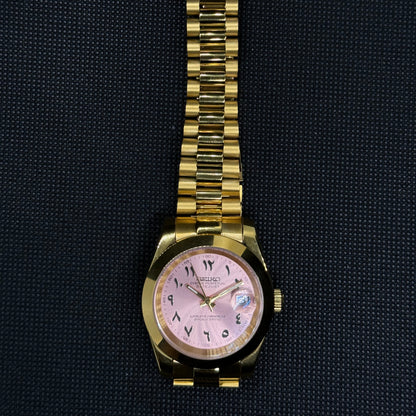 Seiko Datejust Arabic Gold Mod - Baby Pink - Tempus Mods