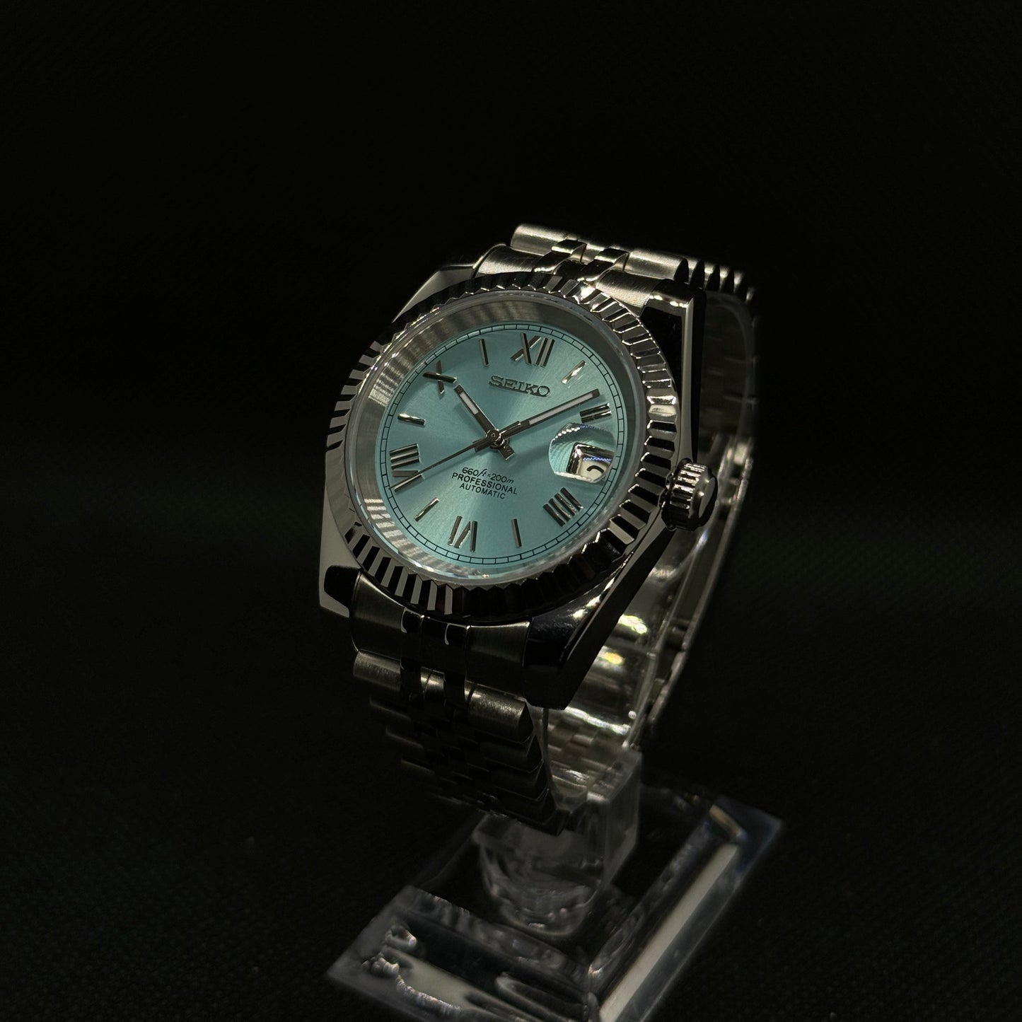Seiko Datejust Roman Mod - Baby Blue - Tempus Mods
