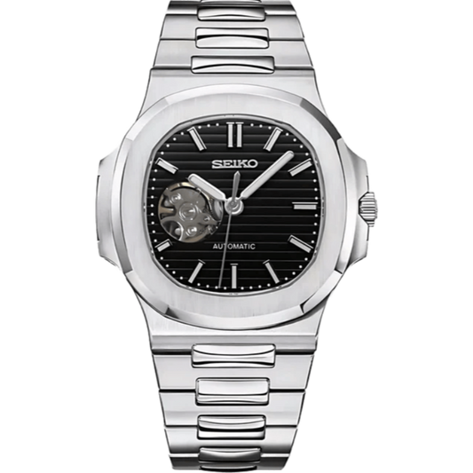 Seiko Nautilus Open Heart Mod - Black - Tempus Mods