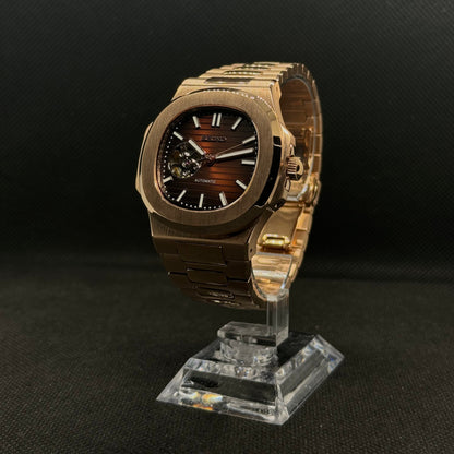 Seiko Nautilus Rose Gold Open Heart Mod - Chocolate - Tempus Mods