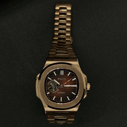 Seiko Nautilus Rose Gold Open Heart Mod - Chocolate - Tempus Mods